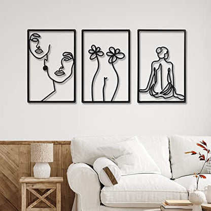 CHENGU 3 Pieces Metal Minimalist Abstract Woman Wall Art Line Drawing Wall Art Decor Single Line Female Home Hanging for Kitchen Bathroom Living Room - style: Back Style