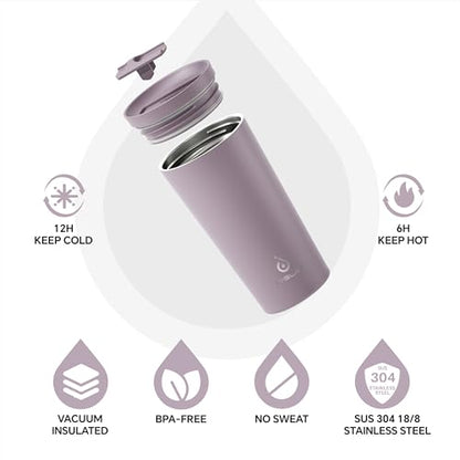 Ideus 17 oz Travel Coffee Mug, Double Wall Vacuum Stainless Steel Insulated Coffee Tumbler With Lid, Splash-Proof & Cup Holder Friendly, Keeps Drinks Hot/Cold, Dishwasher Safe, Purple - color: Purple
