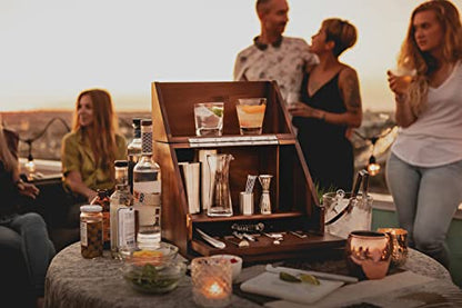 PICNIC TIME NFL Madison Acacia Tabletop Bar Tool Set, Bartender Kit with Stand, Bar Accessories Set