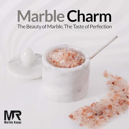 Marble Salt Cellar with Lid 4" Inch White Handmade Salt Jar & Table Salt Storage For Kitchen Countertop, Ideal Salt Container, Salt Dish & Sugar Bowl For Table - color: White