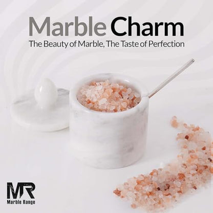 Marble Salt Cellar with Lid 4" Inch White Handmade Salt Jar & Table Salt Storage For Kitchen Countertop, Ideal Salt Container, Salt Dish & Sugar Bowl For Table - color: White