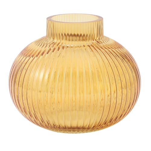 Amber Glass Vase for Tulips, Ribbed Glass Vase for Flowers, Round Flower Vases, Small Short Vases for Living Room, Office, Coffee Table, Shelf, Wedding, 6 Inches - color: Amber, size: Round 6 Inches