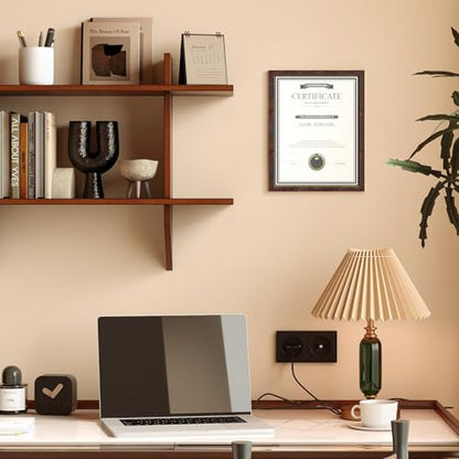 8.5x11 Picture Frame Set of 6, Certificate Document Frame, Diploma Frame, Display Pictures 6x8 with Mat or 8.5x11 Without Mat, Brown - color: Brown, size: 8.5x11