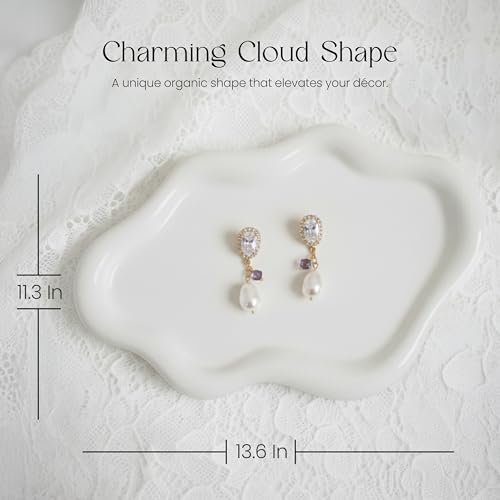 Cloud Ceramic Tray, Glossy White Irregular Jewelry Dish, Luxury Ceramic Ring Holder and Vanity Organizer, Cloud Trinket Plate for Keys, Perfume, or Nightstand Decor