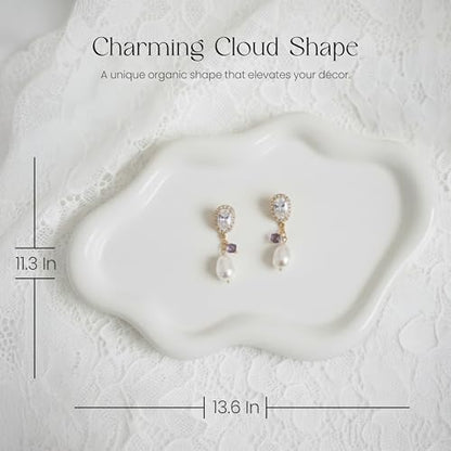 Cloud Ceramic Tray, Glossy White Irregular Jewelry Dish, Luxury Ceramic Ring Holder and Vanity Organizer, Cloud Trinket Plate for Keys, Perfume, or Nightstand Decor