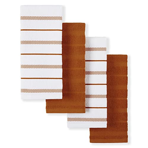 KitchenAid Albany Kitchen Towel 4-Pack Set, Honey Orange/White, 16"x26" - color: Honey, size: 16"x26"