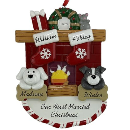 Customized and Personalized Christmas Ornament - Family of 2-6 with Two Pets - Select 2 of The 25 Different Dogs and Cats to Design Your Own Made to Order Gift (Family of 2) - size: Family of 2 with 2 Pets
