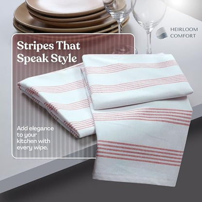 Rust Stripe Dish Towels, 5 Pack, 100% Cotton, Super Absorbent and Quick Dry, Multi Pin Striped Kitchen Towel Set, Durable Wash Cloths for Kitchen Use, Cleaning & Drying Dishes - color: Rust, style: 5 Pack