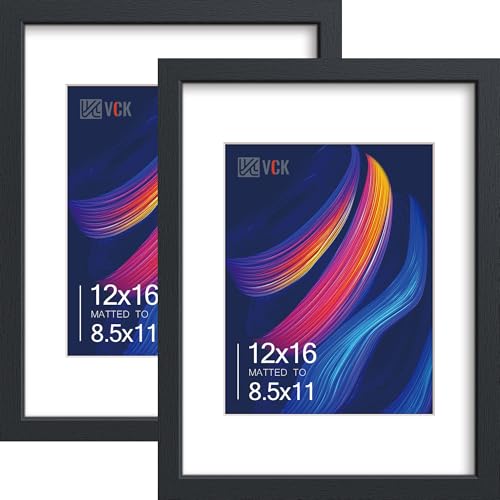 VCK 12x16 Frame 2 Pack, Black Wood, Glass, 8.5x11 Mat, for Certificate | Tempered Glass, Acid-Free Mat, Vertical or Horizontal Wall Mount Display, for Artwork, Gallery Wall, Family Photo, and Office - color: Black, size: 12x16-8.5x11, style: 2 Pack
