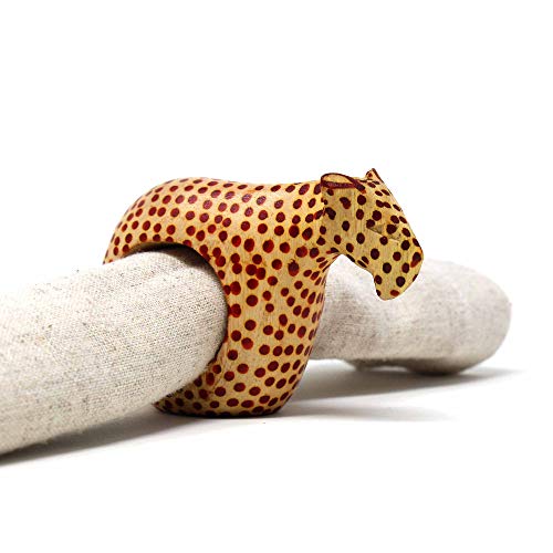 KWF012_C - Handcarved Mahogany Wooden Napkin Ring Holders - Cheetah, Set of 6 - color: Cheetah