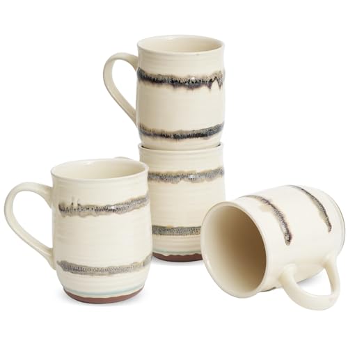 Bosmarlin Ceramic Coffee Mug Set of 4, 23 Oz, Coffee Cups with Big Handle, Microwave and Dishwasher Safe (Beige) - color: Beige