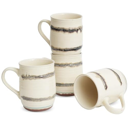 Bosmarlin Ceramic Coffee Mug Set of 4, 23 Oz, Coffee Cups with Big Handle, Microwave and Dishwasher Safe (Beige) - color: Beige