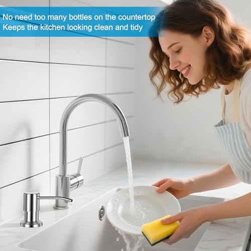 Soap Dispenser for Kitchen Sink, Upgrade Built in Sink Soap Dispenser Brushed Nickel, Countertop Sink Soap Dispenser Pump with 47" Extension Tube kit, No Need More Refills - color: Brushed Nickel
