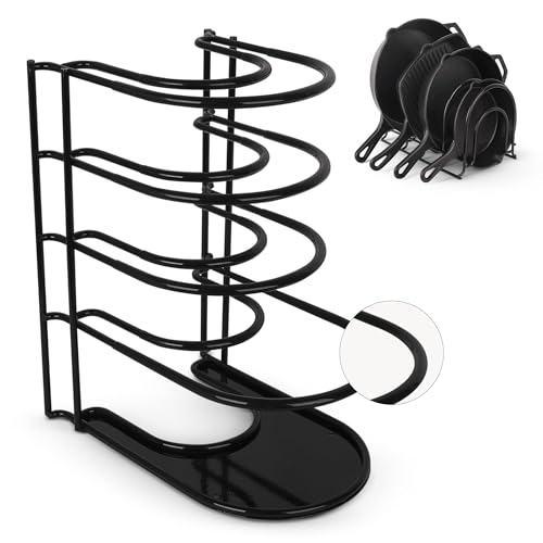 Cuisinel Pan Organizer for Cast Iron, Silicone-Coated 12" Skillet Rack - color: Black, size: 12.2", style: Silicone Coated