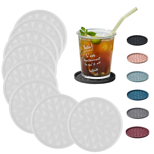 Silicone Drink Coasters Set of 8, Coaster for Desk | Prevents Condensation&Spills, Non-Slip, Reusable&Easy Clean, Diamond Pattern, Living Room&Kitchen Decor, Gift, Translucent - color: Translucent, size: 8×3.9inches