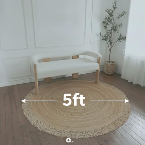 Hand Woven Jute Round Rug, Natural Reversible Boho Area Rug for Entryway, Kitchen, Living Room and Bedroom I Farmhouse Indoor Floor Rug - 5ft, Circular - size: 5' (Round)