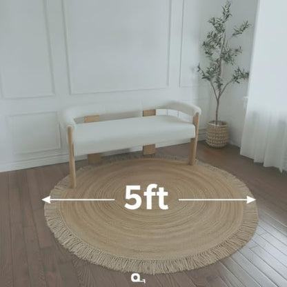 Hand Woven Jute Round Rug, Natural Reversible Boho Area Rug for Entryway, Kitchen, Living Room and Bedroom I Farmhouse Indoor Floor Rug - 5ft, Circular - size: 5' (Round)