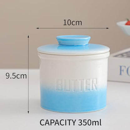 Butter Jar, French-Style Butter Dish with Lid, with Water Line, Countertop Suitable, Housewarming Gift Box, Kitchen & Home Decoration (gradient blue, Ceramic) - color: gradient blue