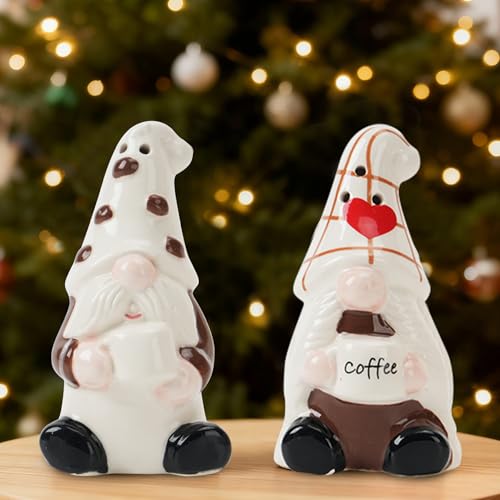 Hand-Painted Christmas Gnome Ceramic Salt Pepper Shakers Set(2-Pack)-Tabletop Spice Dispensers,Cute Farmhouse Kitchen Decor/Table Ornament,Fun Holiday Present for Valentine’S Day Gift For Her - color: kase-2pcs
