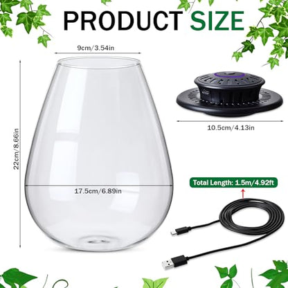 Desktop Glass Terrarium with Grow Light, 6.7 x 8.7 Inches, Mini Borosilicate Glass Plant for Succulent Moss Miniature Gardening Landscape, Small Fish Tank, Indoor Plant Growth, Empty Bottle