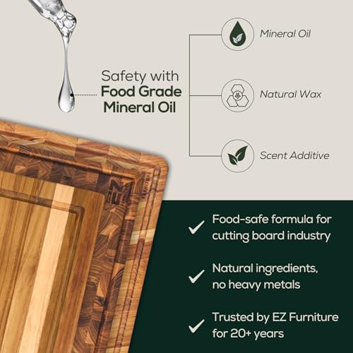 EZ FURNITURE Extra Large (XL) Teak Edge Grain Cutting Board, Reversible, Knife-Friendly Charcuterie Butcher Block, Juice Groove & Handles, Non-Toxic, Gift Box Included (Herringbone, 24" x 18" x 1.5") - color: XL - Herringbone 1.5", size: 24"L x 18"W