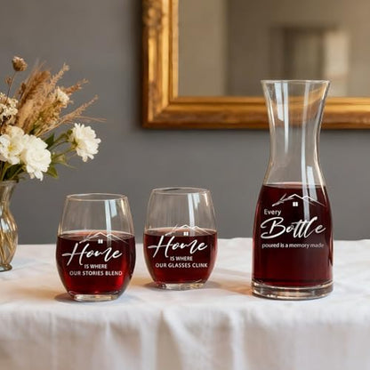 AW BRIDAL House Warming Gifts New Home Wine Glasses and Decanter Set, 2026 Closing Gifts for Home Buyers and Homeowner, New Apartment Gift Basket for Women Friend, First House Gift for Couple Newlywed - style: Wine Decanter-New Home