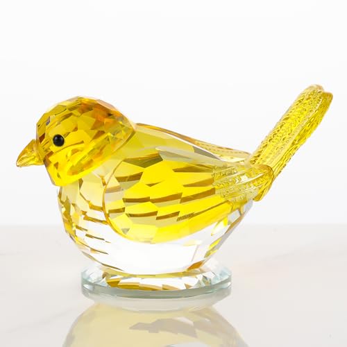 Arikyrist Hand Blown Glass Yellow Bird Gifts for Women Birds Decor for Home | Crystal Bird Paperweights for Bird Lovers, Collectible Animals Figurine, Bird Decor for Desk Table, on Christmas Birthday - color: Yellow