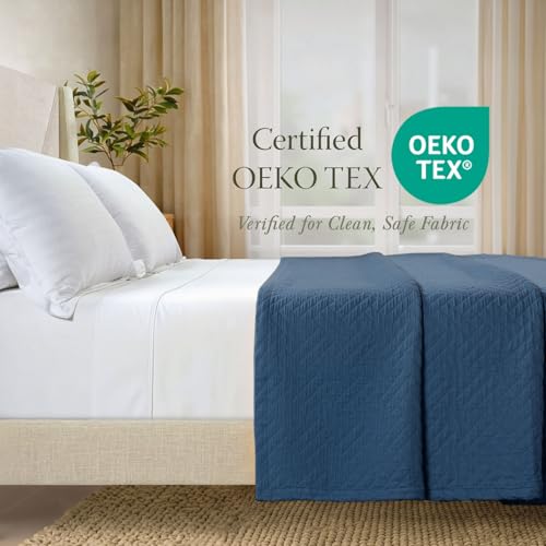 Threadmill Luxury Cotton Blankets for King Size Bed | All-Season Cozy 100% Cotton Blanket | Criss Cross Soft & Lightweight Coverlet fits California King Size Bed, 104x92 | Folkstone Blue | 100% Cotton, Jacquard Pattern, 104x92 in, Moisture-Wicking, All-Se