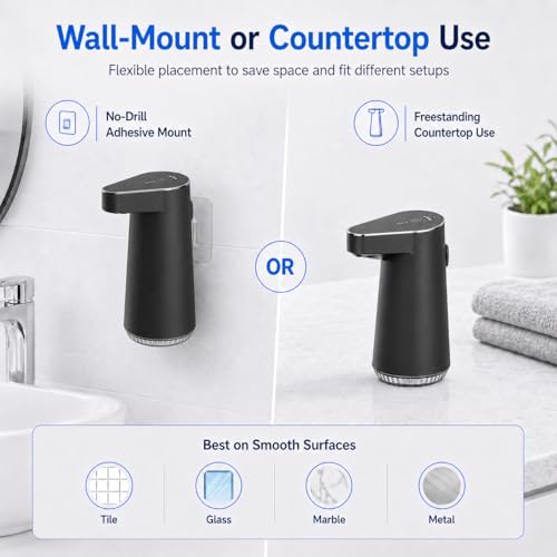 Automatic-Soap-Dispenser, 300ml Touchless Soap Dispenser with USB-C Rechargeable 1200mAh Battery, 4 Adjustable Levels, IPX5 Waterproof Liquid Soap Dispenser for Bathroom Kitchen Office, Black