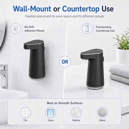 Automatic-Soap-Dispenser, 300ml Touchless Soap Dispenser with USB-C Rechargeable 1200mAh Battery, 4 Adjustable Levels, IPX5 Waterproof Liquid Soap Dispenser for Bathroom Kitchen Office, Black