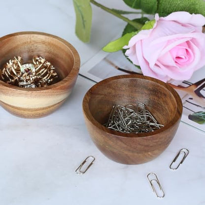 Acacia Wooden Bowls Set, Small Pinch Bowls for Sauces/Dips/Condiments, Mini Serving Bowls for Snacks/Appetizers/Side Dishes/Charcuterie Board, 3 oz Wooden Ramekins, Handmade Reusable, 4 pcs - size: D 3.15'' x H 1.57''