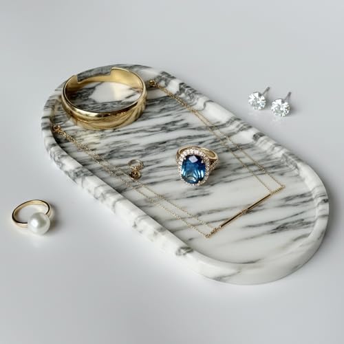 Real Natural Marble Tray,Elegant Stone Organizer | For Bathroom,Vanity Tray,Kitchen and Desktop,Perfume,Jewelry,Cosmetics,Candles,Lotion and Home Decor