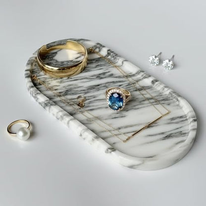 Real Natural Marble Tray,Elegant Stone Organizer | For Bathroom,Vanity Tray,Kitchen and Desktop,Perfume,Jewelry,Cosmetics,Candles,Lotion and Home Decor
