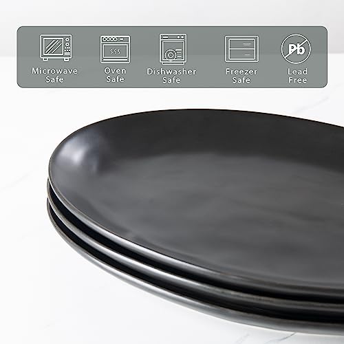 Ceramic Serving Platters, 12" Black Serving Tray, Serving Plates, Set of 3 | Magclay Large Oval Serving Plates for Dessert Appetizers Meat/Entertaining/Party, Matte Black - color: Matte Black