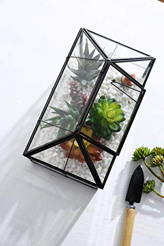 Glass Terrarium, House Shape Geometric Succulent Terrarium with Swing Lid Tabletop Planter Box Mini Indoor Greenhouse for Fern Moss Air Plants Miniature Housewarming Gift