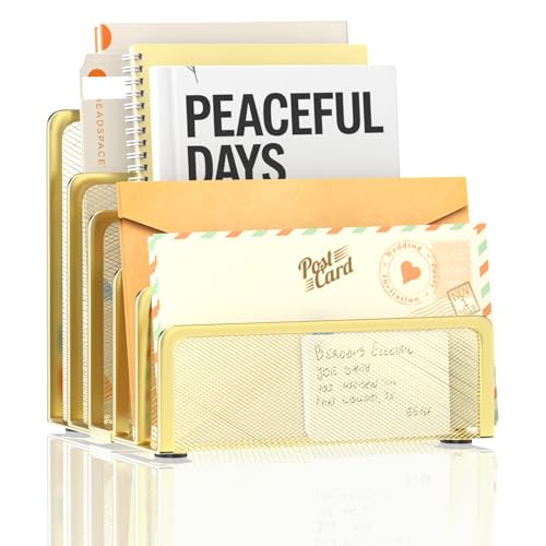 Mail Organizer with 5 Slot Mail Holder for Desk Gold | Metal Mail Holder for Desk, Office File Holder Letter Organizer for Mails (Gold) - color: Gold