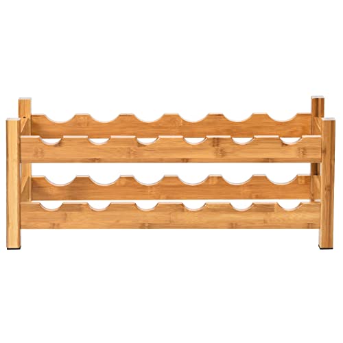 COSTWAY 12 Bottles Wine Rack, 2-Tier BambooWine Display Rack Nature | Freestanding, Rack Tabletop Wine Rack for Countertop Home Kitchen Pantry, Bar, Pantry, Cellar (24.5L x 9.5W x 10H) - color: Natural, size: 24” x 9.5” x 10” (L x W x H)