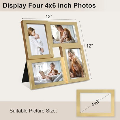4x6 Picture Frames Collage 1 Pack, 4 Opening Multi Family Photo Collage Frames with Real Glass for Wall Hanging or Tabletop, Gold - color: Gold