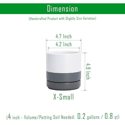 D'vine Dev 4-Pack Ceramic Pots with Saucers, White/Grey, 4.7 in, 94-X-B-6 | Glazed Ceramic, Drainage Hole and Saucer, Sleek Cylinder Shape, High Temperature Fired, Ideal for Small Houseplants - color: White/Speckled Grey, size: 4.7 Inch
