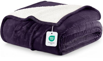 Utopia Bedding Reversible Plush Sherpa Blanket King Size Plum, 90x102 Inch | Soft, Warm, Fleece, Bed, Sofa, Couch, Camping, Travel, Cozy, All Season - color: Plum, size: King (90x102 Inch)