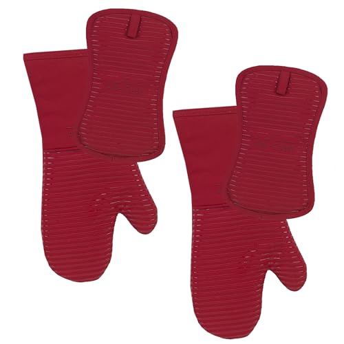 All-Clad Premium Silicone Oven Mitt and Pot Holder Set for Kitchen and Barbeque, Chili - color: Chili, size: Multi-Set