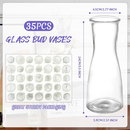 35 PCS Glass Bud Vases for Centerpieces, 5.5" Clear Small Flower Vases | Modern Minimalist Cute Mini Decorative Bulk Vases for Decor Wedding Birthday Party Home Living Room