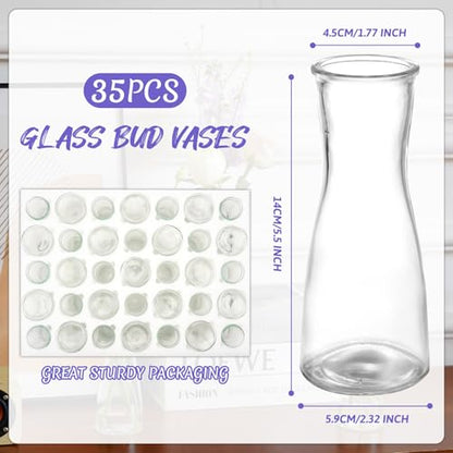 35 PCS Glass Bud Vases for Centerpieces, 5.5" Clear Small Flower Vases | Modern Minimalist Cute Mini Decorative Bulk Vases for Decor Wedding Birthday Party Home Living Room