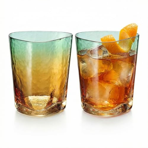 Gold and Teal Hammered Lowball Tumbler, DOF Glasses, 2 Set, 12.5oz Stemmed Coupe Art Deco Vintage Glassware Wine Champagne Cocktails Margarita Muted Goblet Wedding Anniversary Celebration Gift Ideas - color: Lowball Tumbler