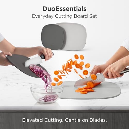 Kitchen Mama DuoEssentials TPU Cutting Board Set, 2 Sizes, Metal Gray | Knife Friendly, Non Slip, Dishwasher Safe, Flexible with Juice Groove, Odor Resistant - color: Metal Gray