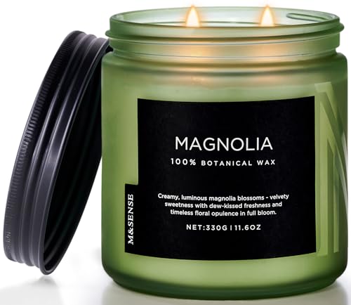 M&SENSE Magnolia Jasmine Scented Candles, 11.6oz 70 Hours Natural Soy Wax | Clean Non Toxic, Long Lasting, Slow Burn, Fresh Scent for Relaxing & Stress Relief, Romantic Fragrance Gifts for Home - color: Magnolia, size: Medium Jar