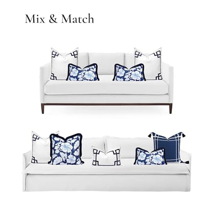 Hofdeco Premium Coastal Patio Indoor Outdoor Lumbar Pillow Cover Only, 12"x20" Water Repellent for Backyard, Couch, Navy Baby Blue Print Tropical Hisbucs Flowers - color: Navy Baby Blue Tropical Hisbucs Flowers 12"x20"