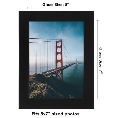 Americanflat 5x7 Picture Frame - Engineered Wood - Black | Shatter-resistant glass, wall or tabletop display with included easel, sawtooth hangers included - color: Black, size: 5x7