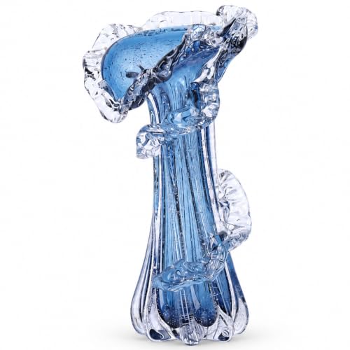 Blue Blown Glass Vase, Modern Art Hand Blown Coastal Vase,Beautiful Unique Ocean Wave Centerpieces for Living Room, Bedroom, Office Desktop,Coffee Table and Wedding Decorative (Blue, M) - color: Blue, size: Medium