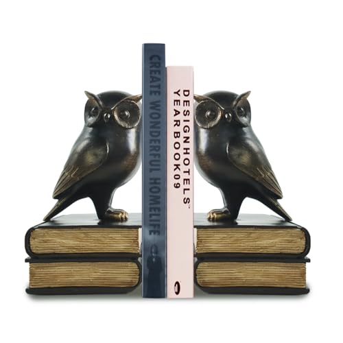 Dosker Owl Decorative Book Ends for Shelves (Black) | Retro Owl Decorative Bookends Cute Animal Book Holders for Kids Rooms,Offices and Bedrooms - color: Black
